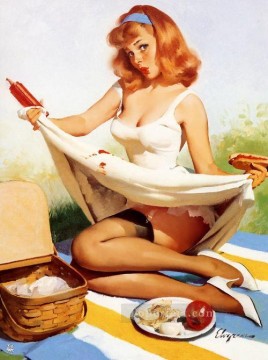 woman looking up Painting - Gil Elvgren pin up 19